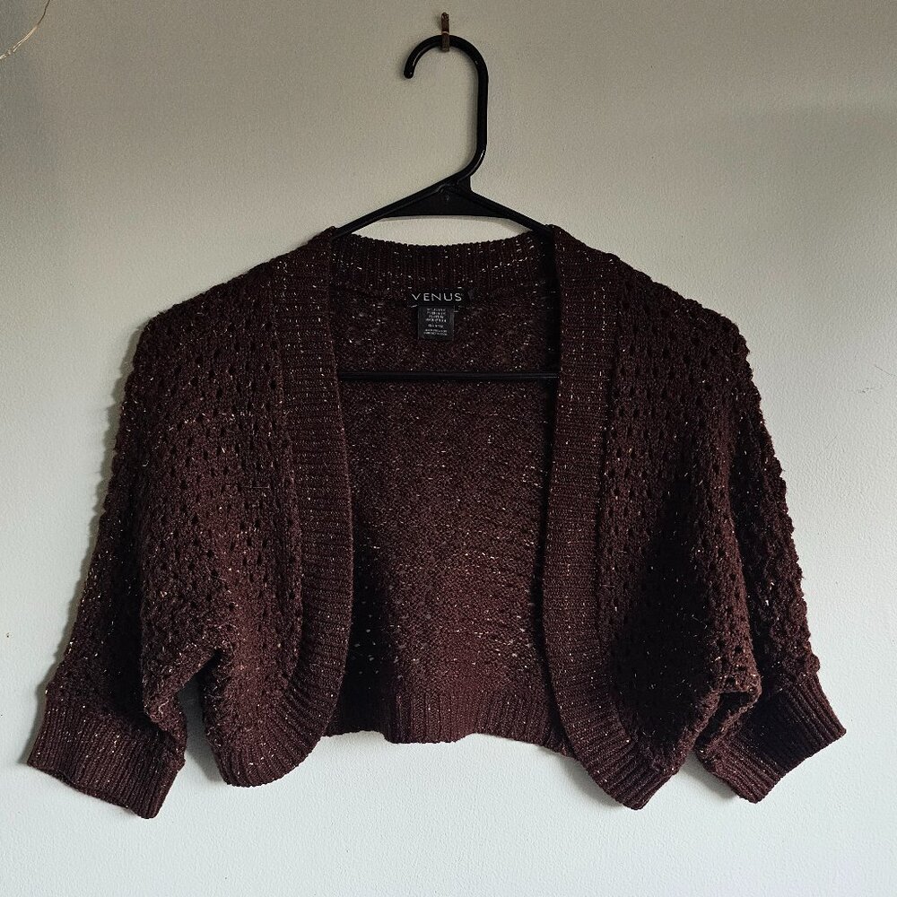 Venus Brown and Gold Threaded Knit Bolero Size S